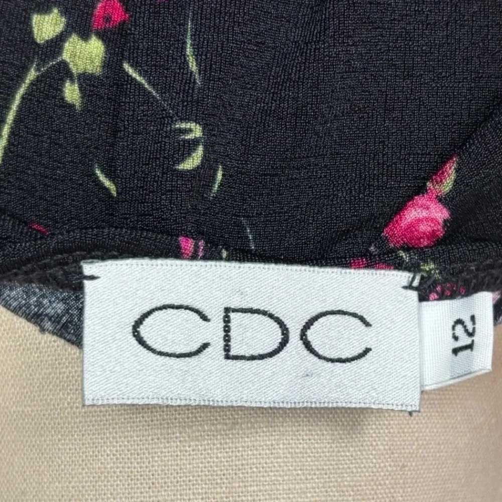 Vtg Black Floral Long Sleeve Top V-Neck Tie Front Lettuce Edge Sz 12 Y2K Goth - Picture 6 of 6